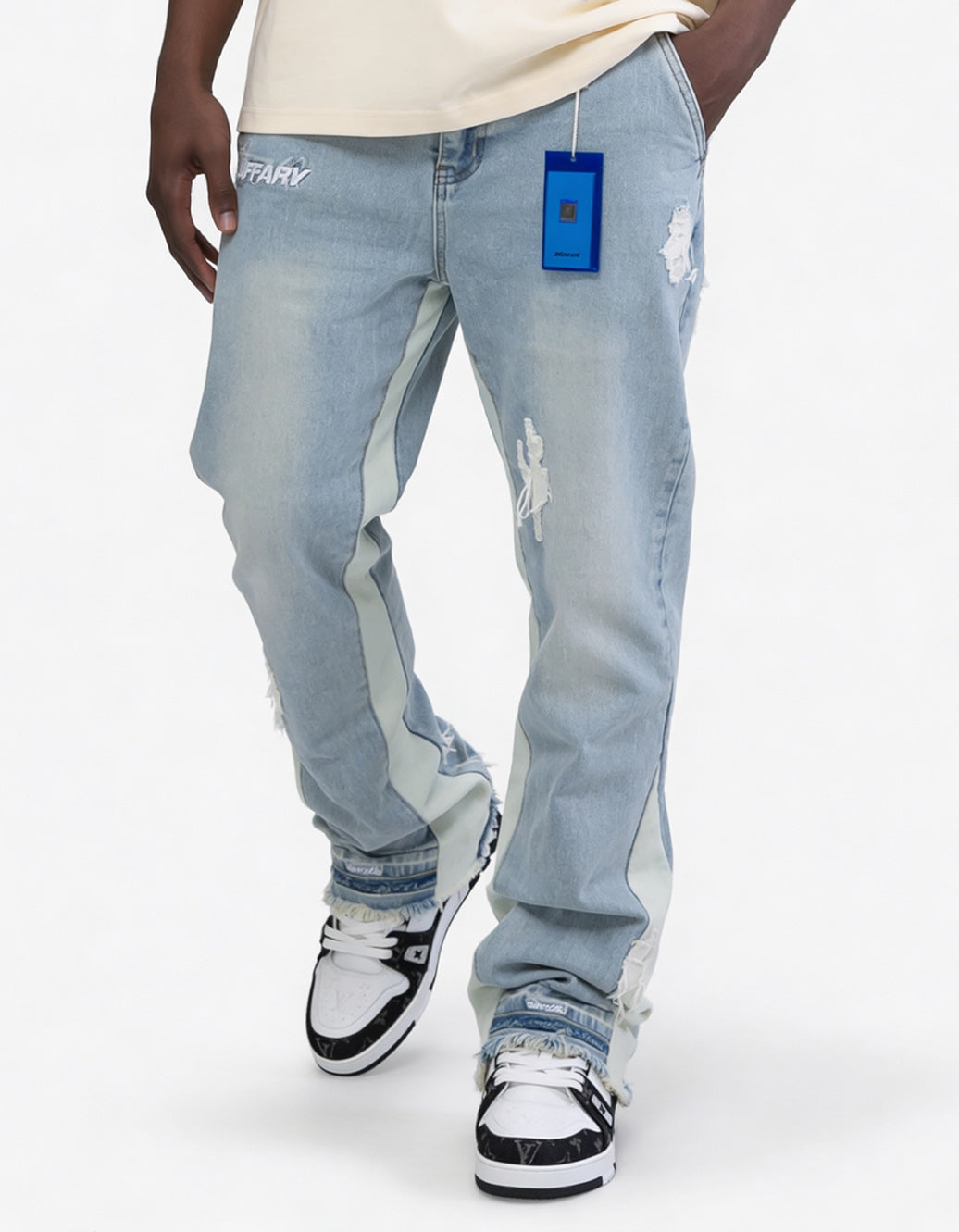 JAFFARY SS BLUE JEANS Ｍ30 CACTUS PATCH FLARE JEANS — Jaffary Studios
